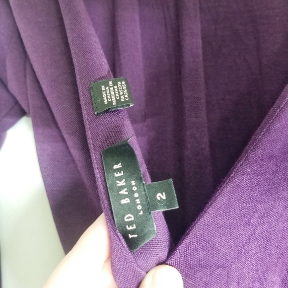 Ted Baker Dress Purple Knee Length 3/4 sleeve Low gathered Back Silk Pull Over 2 - Picture 10 of 14